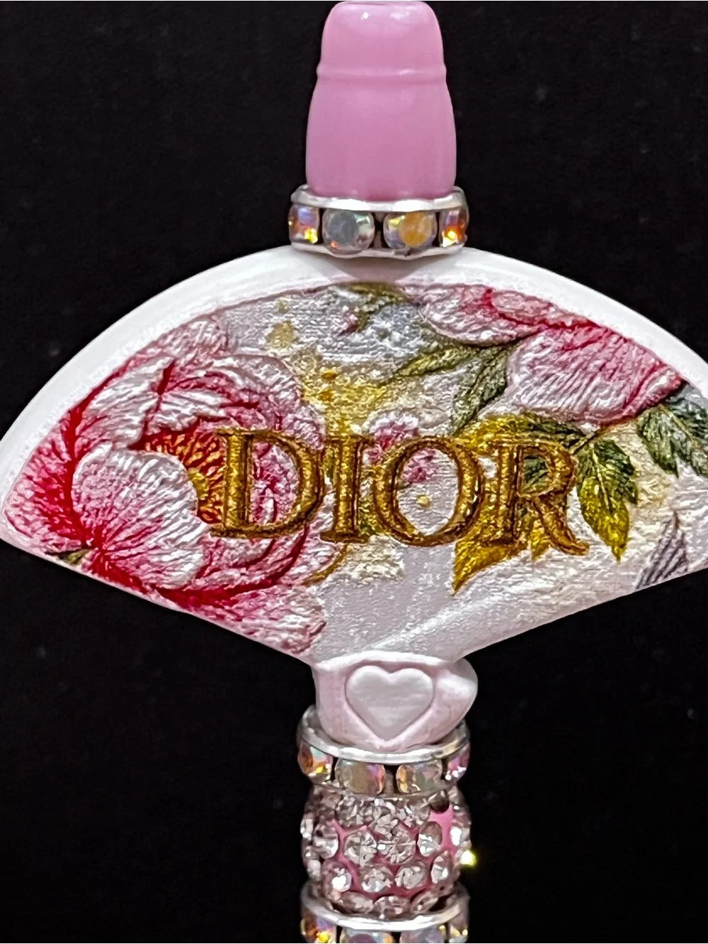Rare Designer inspired Pink Floral fan focal Beaded Decorative Pen!